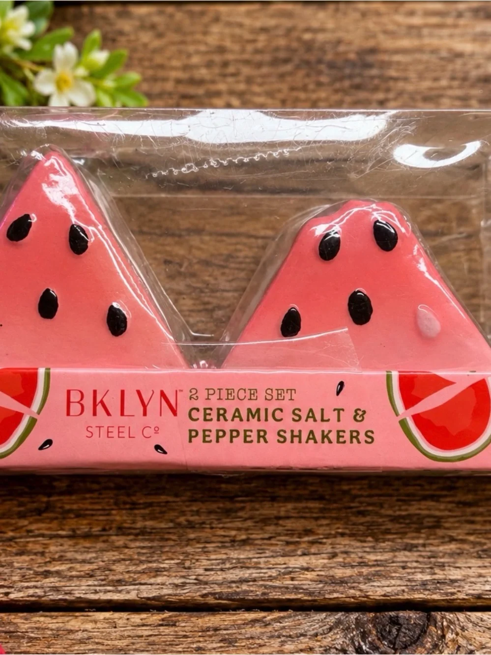 BKLYN Steel Co. 2-Piece Ceramic Watermelon Salt & Pepper Shaker Set NIB